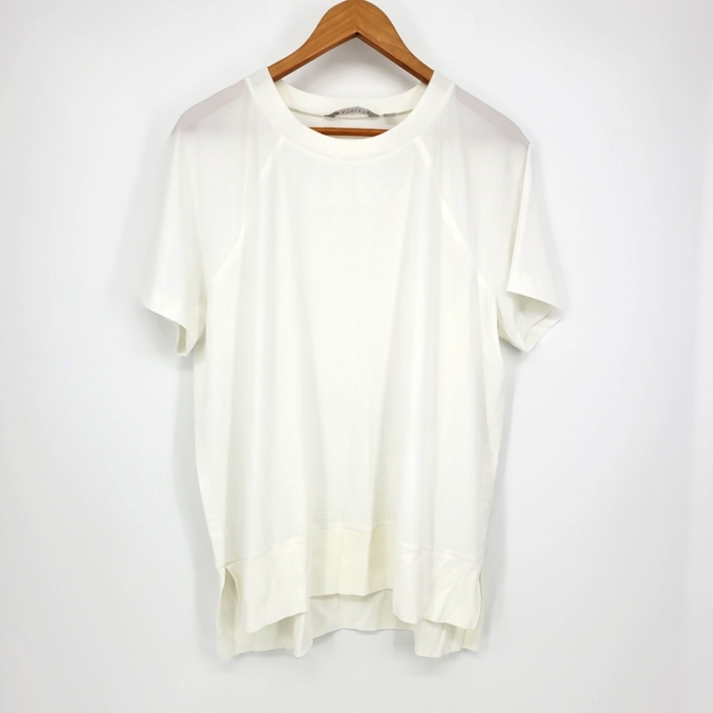 Athleta tee shirt white split hem athleisure casual lounge wear large